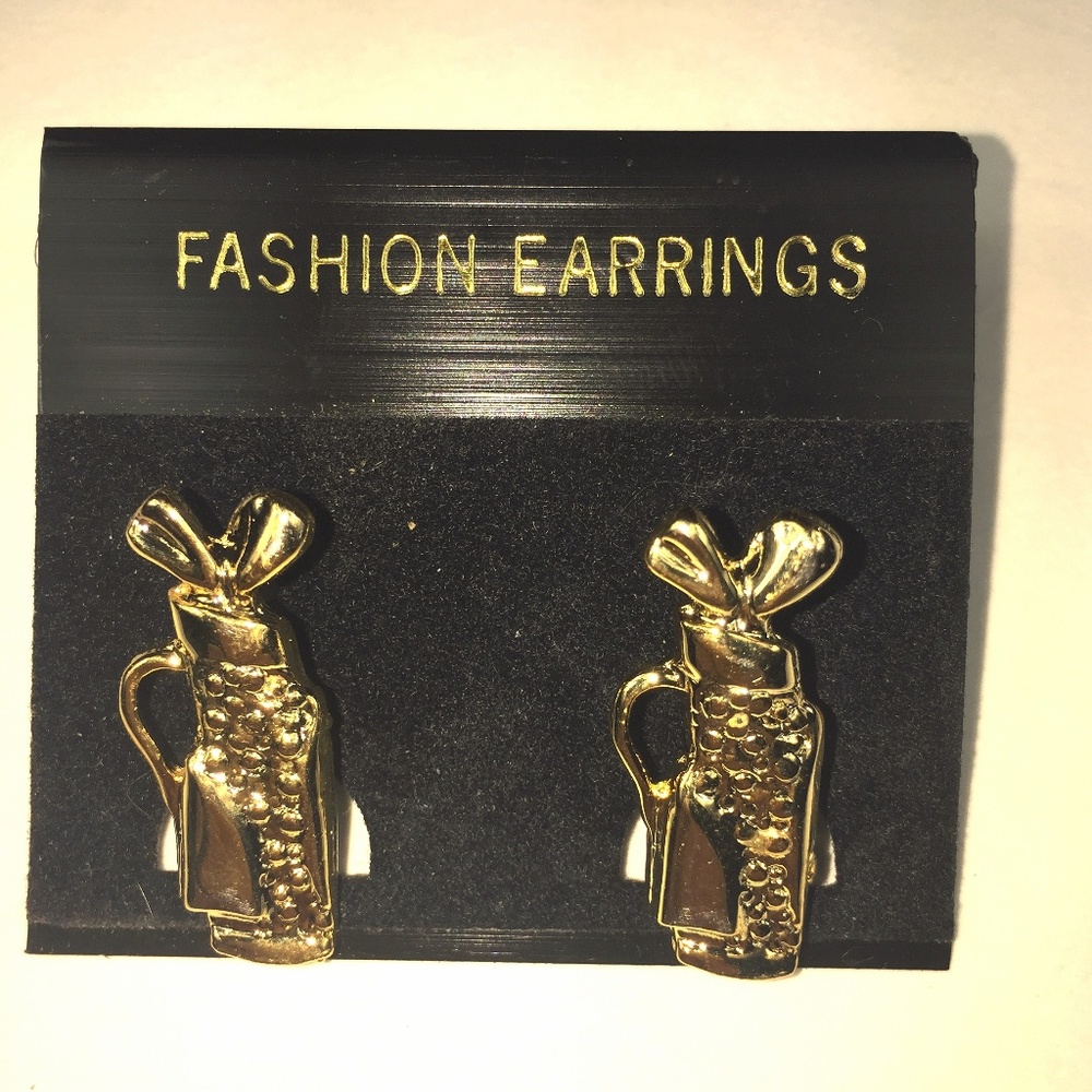 Gold Tone Golf Bag Earrings